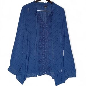 Torrid Women's Navy Swiss Dot Lace Peasant Blouse Boho Long Sleeve Size 4X Top